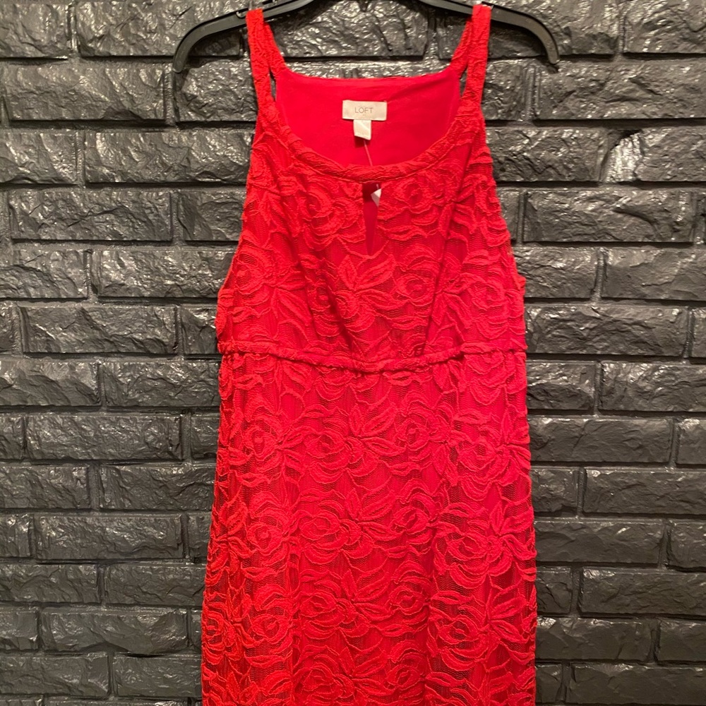 Red Knit & Lace Thin Strap Dress